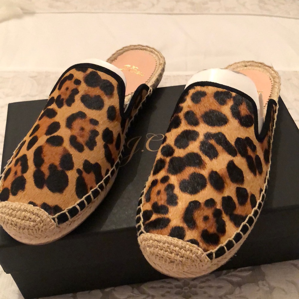 J Crew Leopard Espadrille Mules